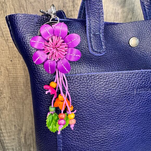 Leather Flower Purse Charm Genuine Leather Bag Charm NEW FAST SHIP - Picture 2 of 8
